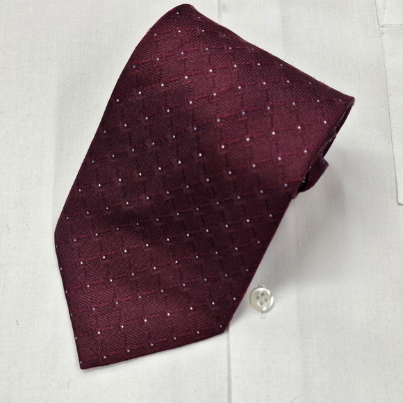 DANIEL DE FASSON Studio Necktie Men's 100% Silk tie Designer Geometric Burgundy - Picture 1 of 8
